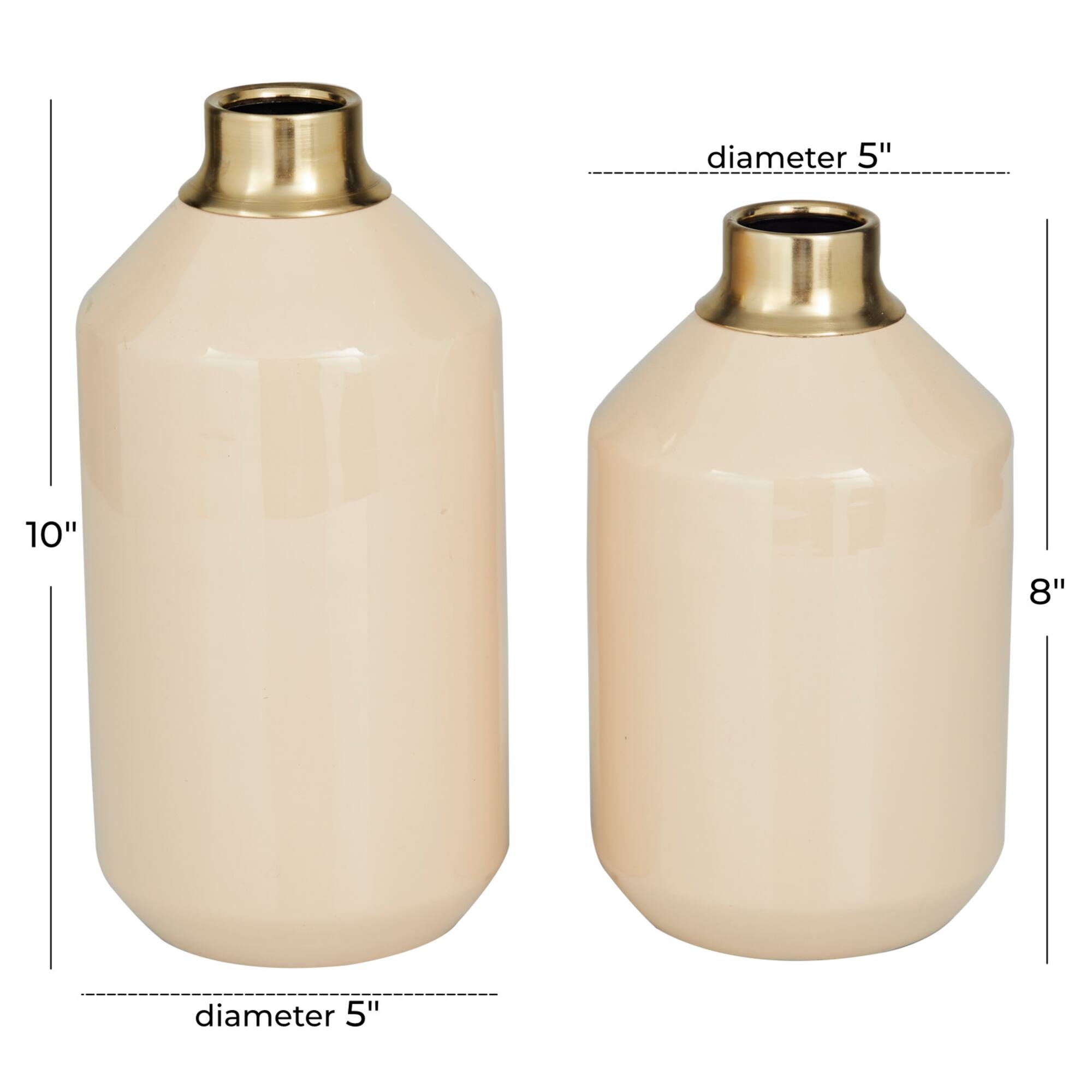 Set of 2" Cream Metal Modern Vase, 10" x 5" x 5"
